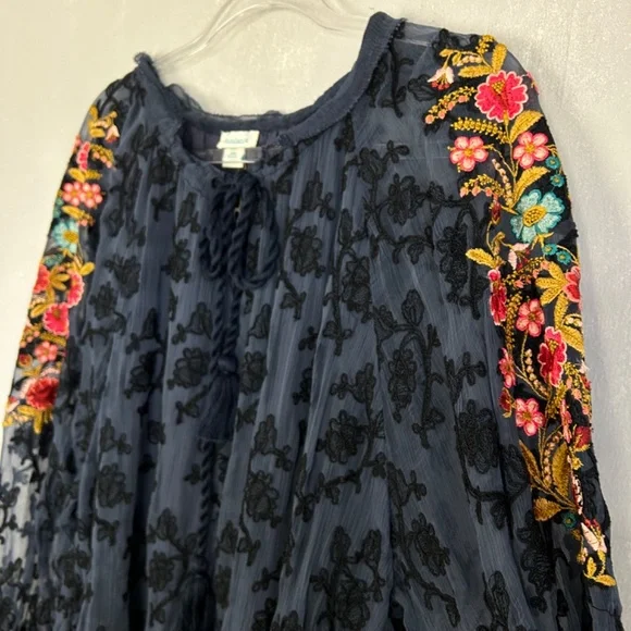 Sundance size XXL Gemma Elegance top long sleeve embroidered navy boho NEW - Picture 7 of 16